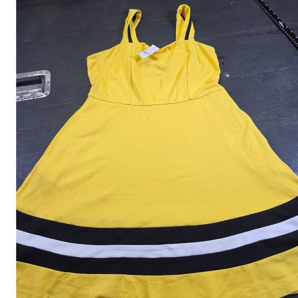 New York & Company Yellow Striped Cotton Fit & Flare Dress Medium NWT Sporty